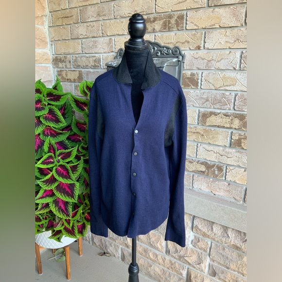 LAVIN Wool Silk Button Navy Black Sweater Cardigan Women’s SZ L/G Made in Italy - Picture 12 of 16